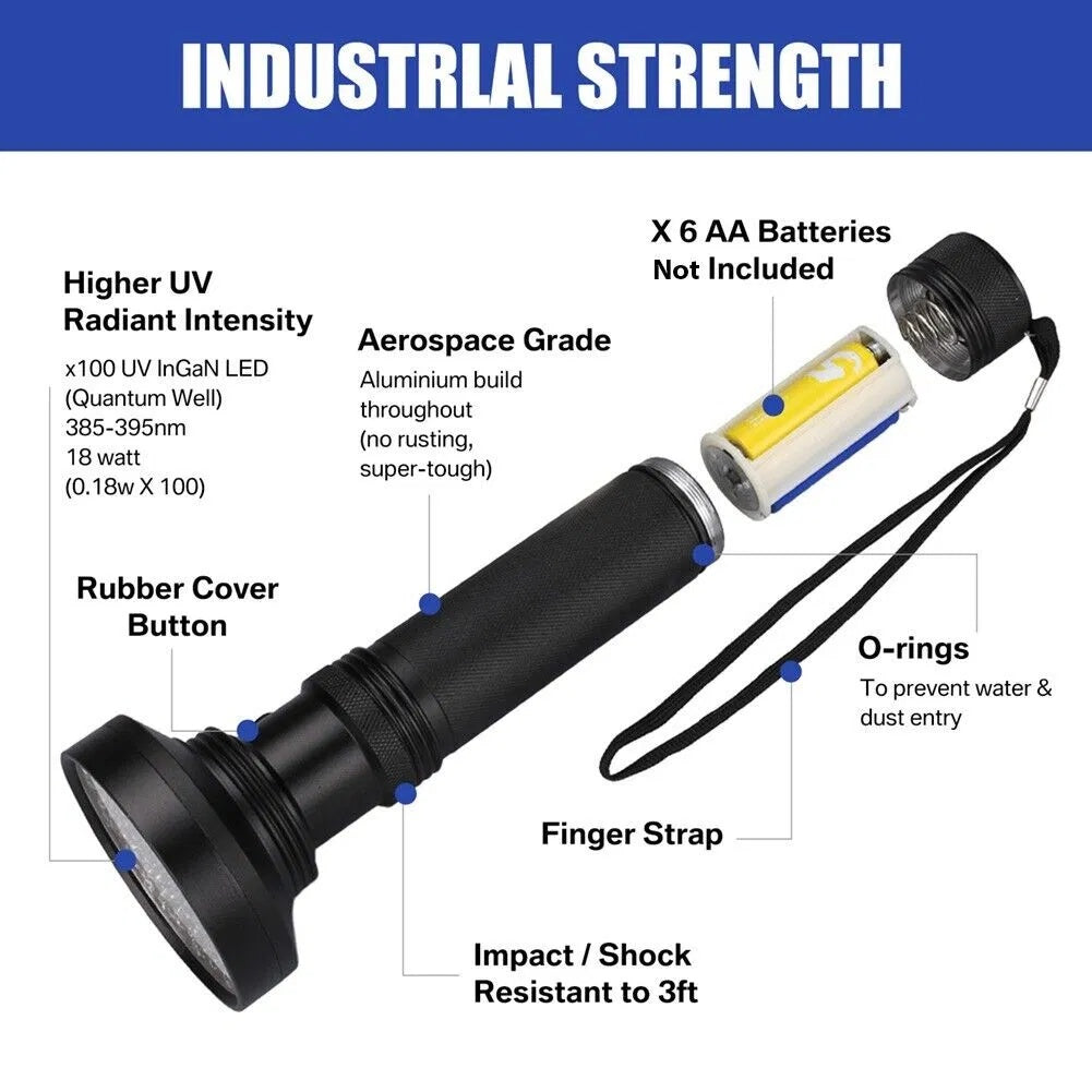 UV Ultraviolet Light LED Flashlight BlackLight 395nM Inspection Lamp Torch